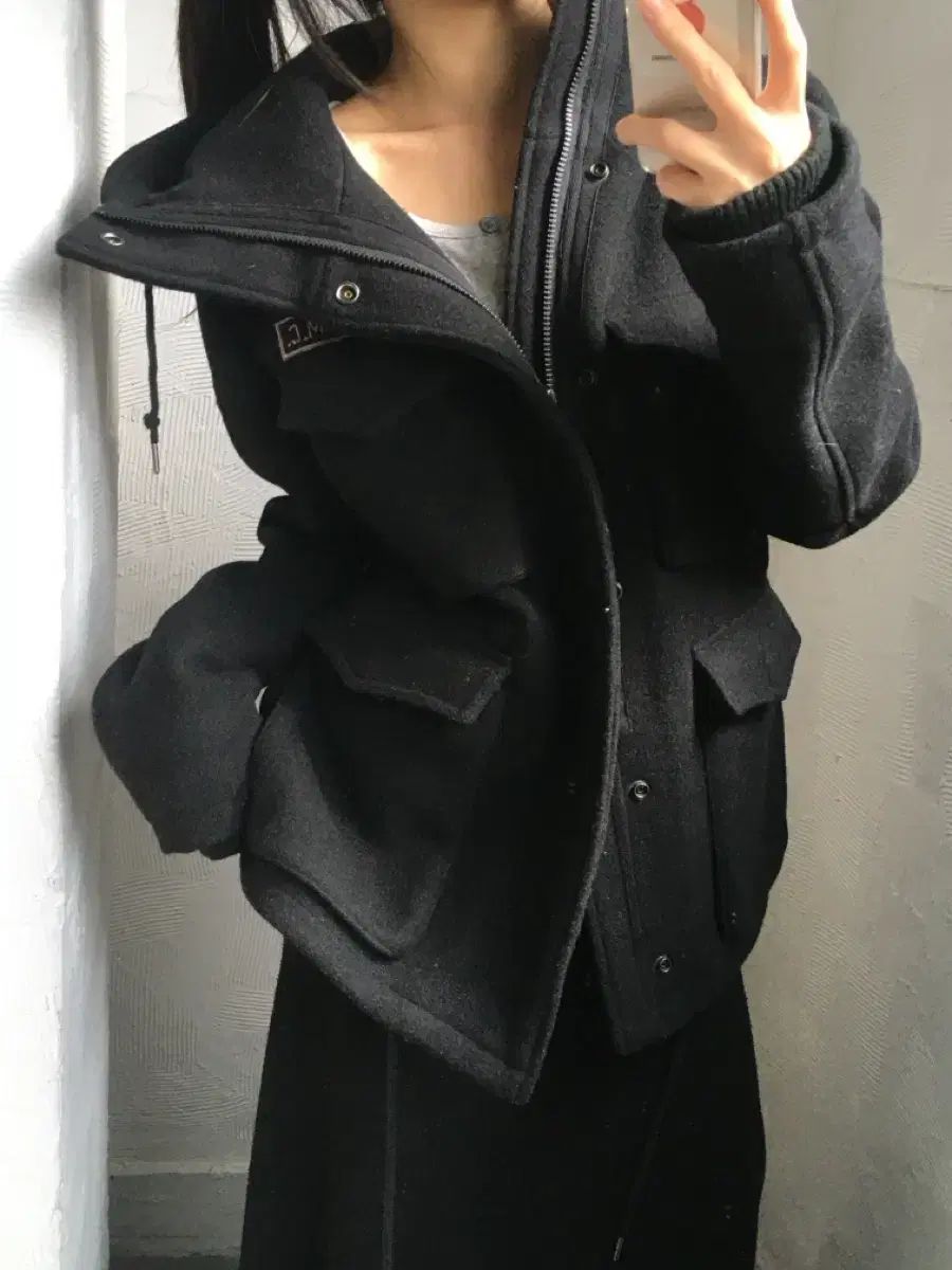 vanson バンソン ブラック ウール フード ジャケット - メルカリ