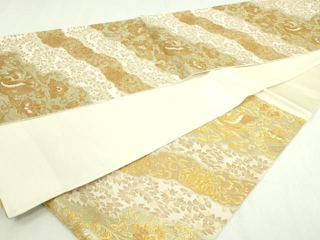 平和屋本店▽六通柄袋帯 更紗花鳥文 本金箔 正絹 逸品 DABC0052sf