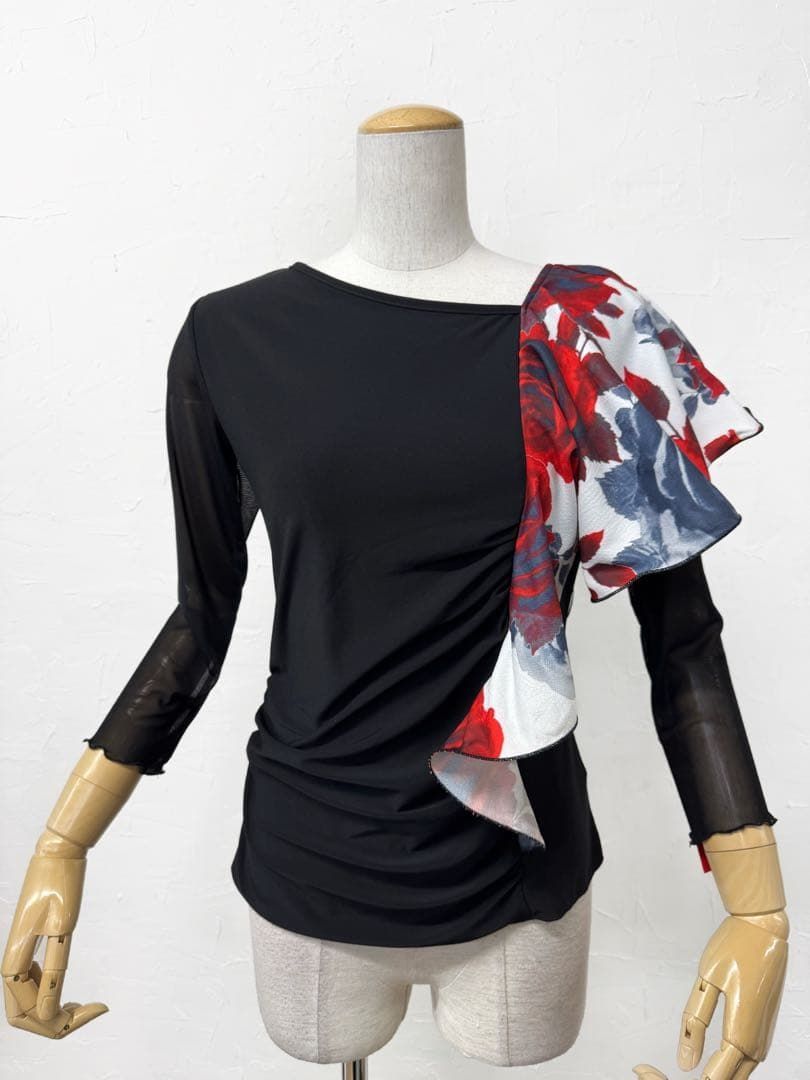 Mサイズ】新品 JOAN社交ダンス 水玉バルーンスリーブトップスs003