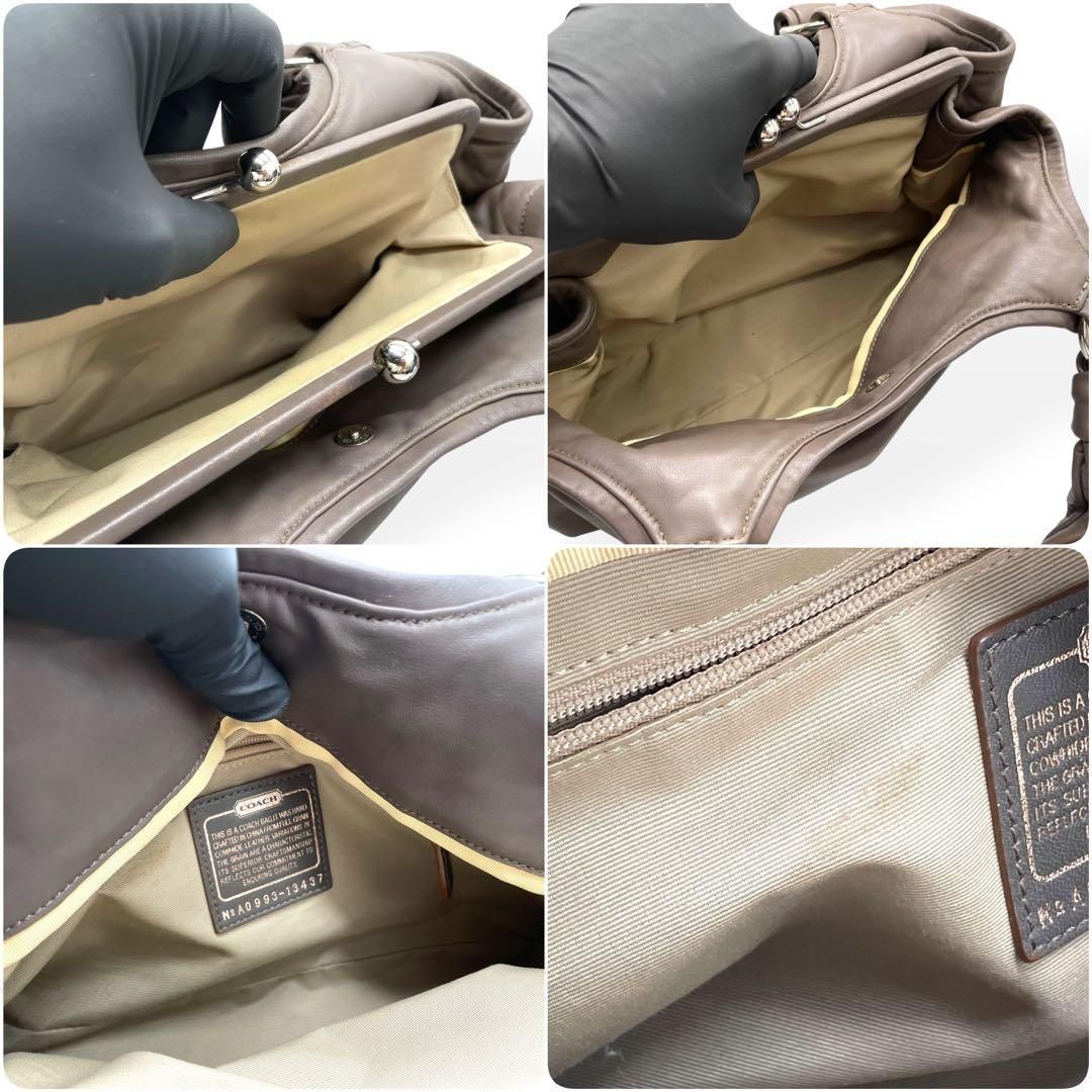 美品 COACH コーチ トートバッグ 肩掛け がま口 レザー ブラウン