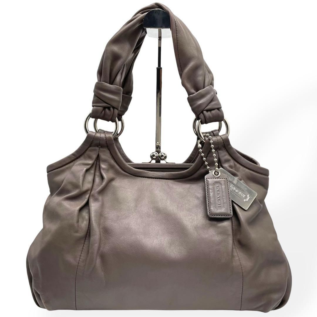 美品 COACH コーチ トートバッグ 肩掛け がま口 レザー ブラウン