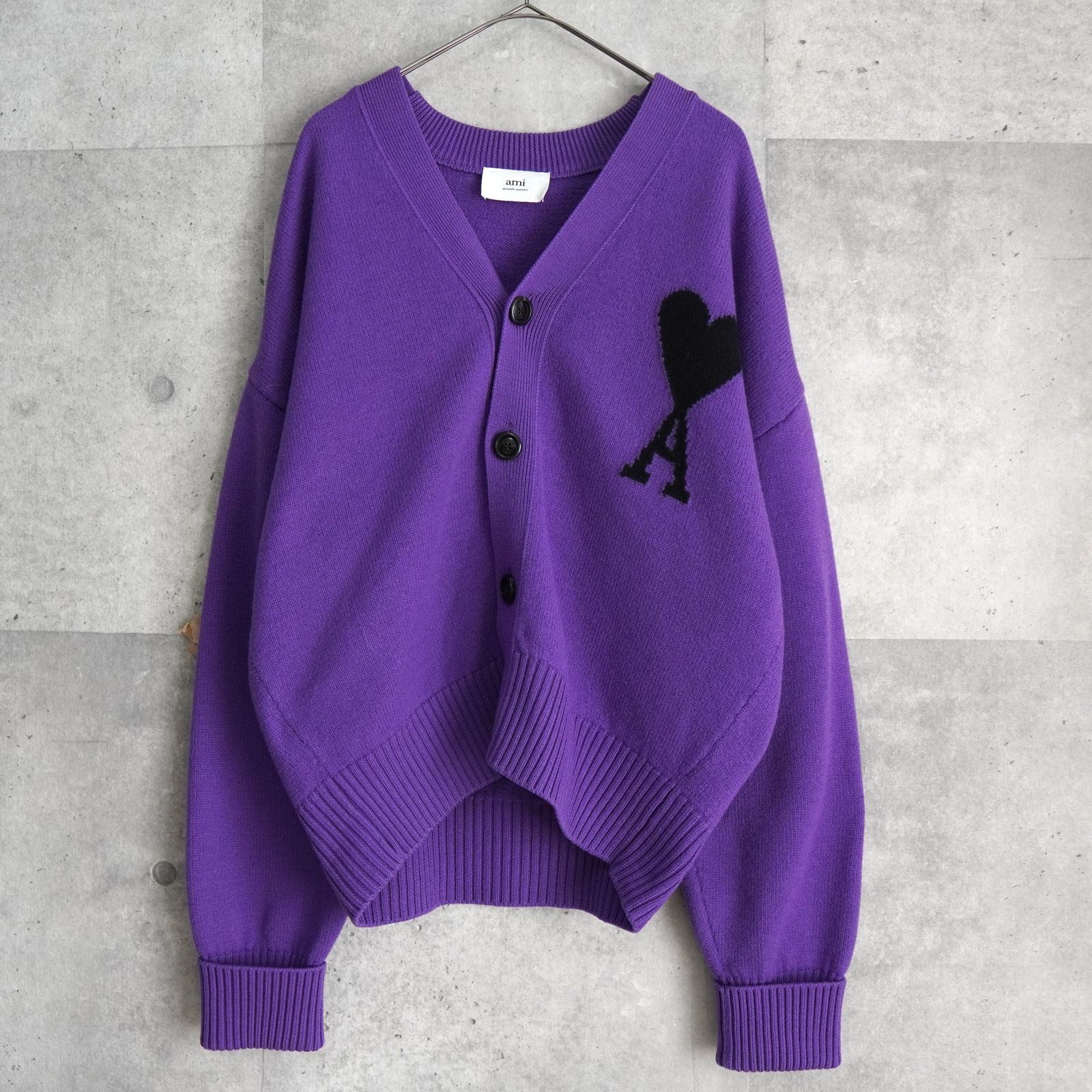 Ami Paris ユニセックス パープル ハート ウール100%カーディガン Ami