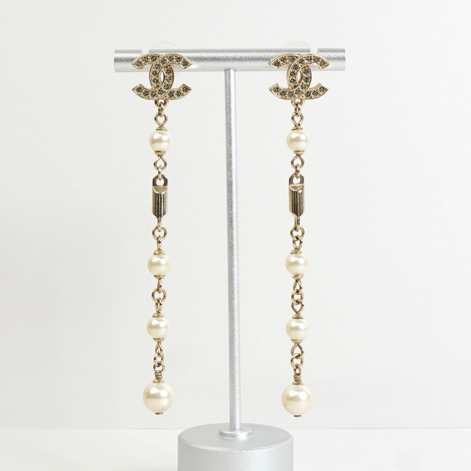 シャネル ココマーク ラインストーン フェイクパール ピアス GP