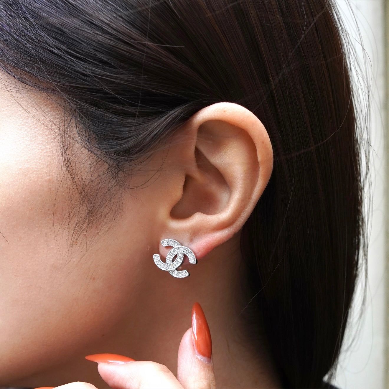 シャネル ココマーク ラインストーン ピアス シルバー レディース