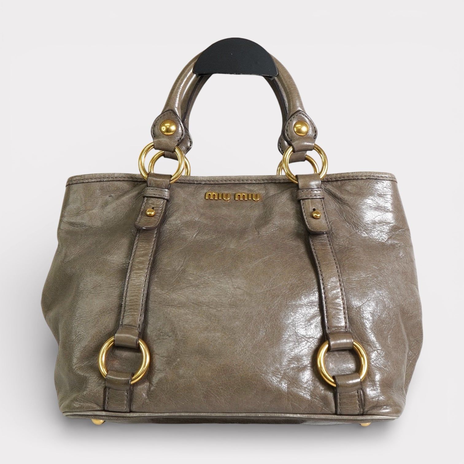 ミュウミュウ レザー 2way ハンドバッグ ショルダーバッグ グレー  