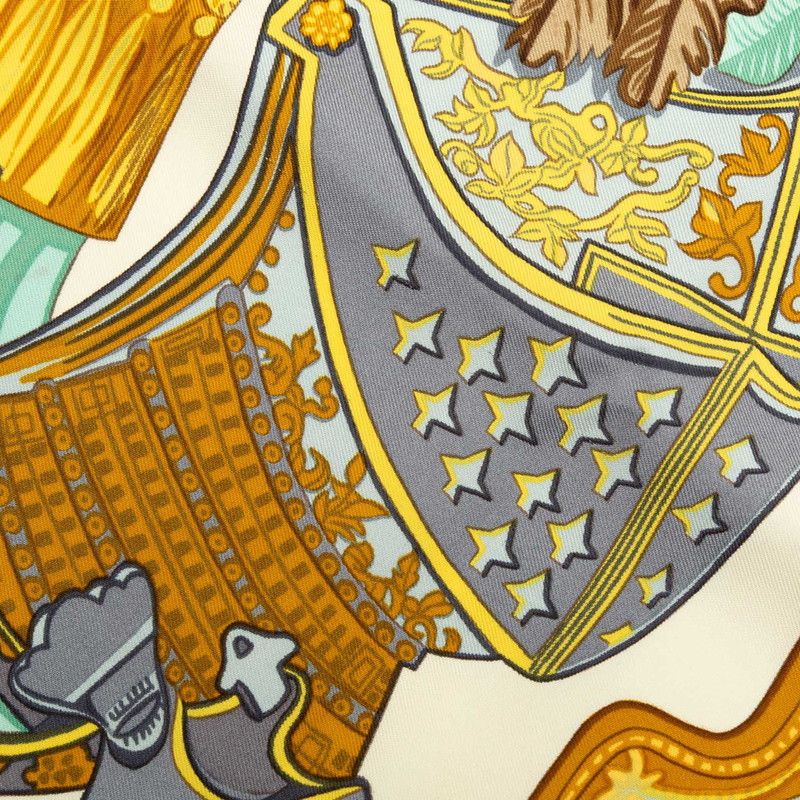 エルメス カレ90 ARMETS en PANACHE 羽飾りの騎兵兜 ベージュ マルチ