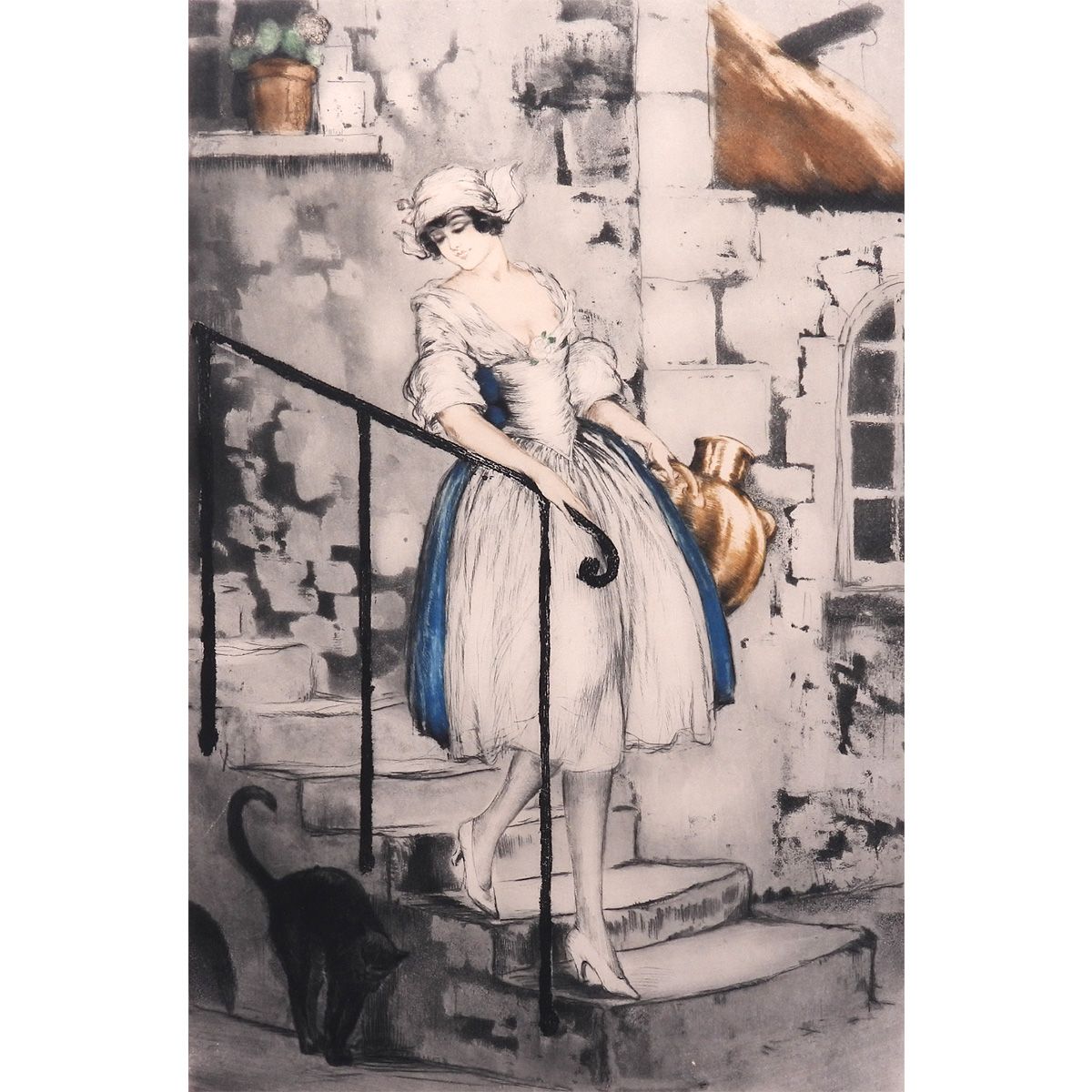 ルイ・イカール ミルクメイド 人物画 女性像 黒猫 美人画 動物画 階段