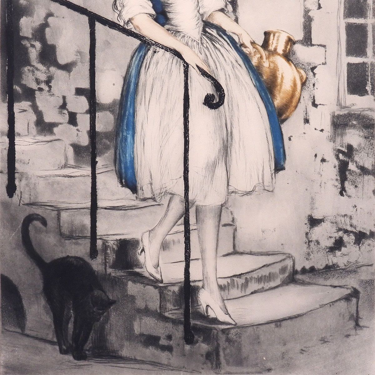ルイ・イカール ミルクメイド 人物画 女性像 黒猫 美人画 動物画 階段