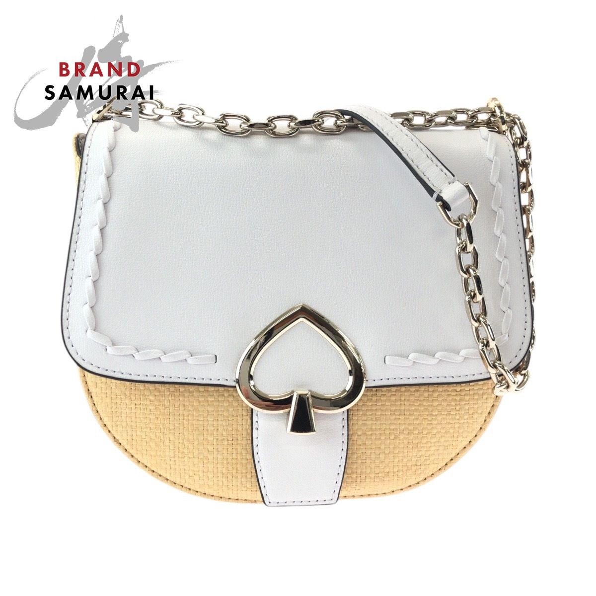 新品未使用 Kate Spade ケイトスペード ホワイト レザー/ラフィア 