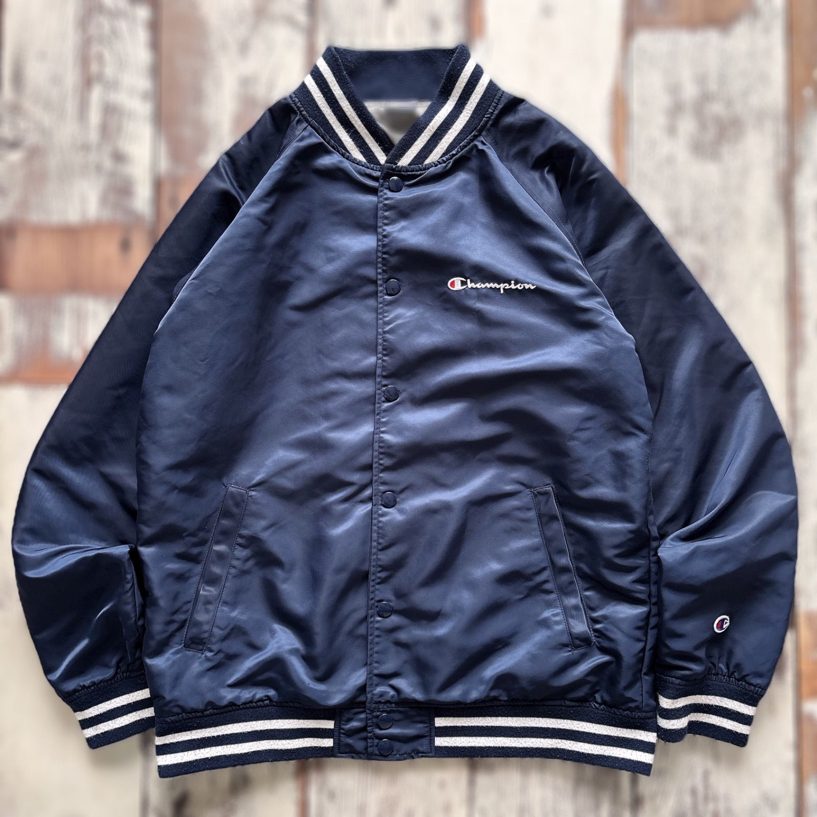Champion チャンピオン スタジャン ナイロンジャケット ネイビー L 