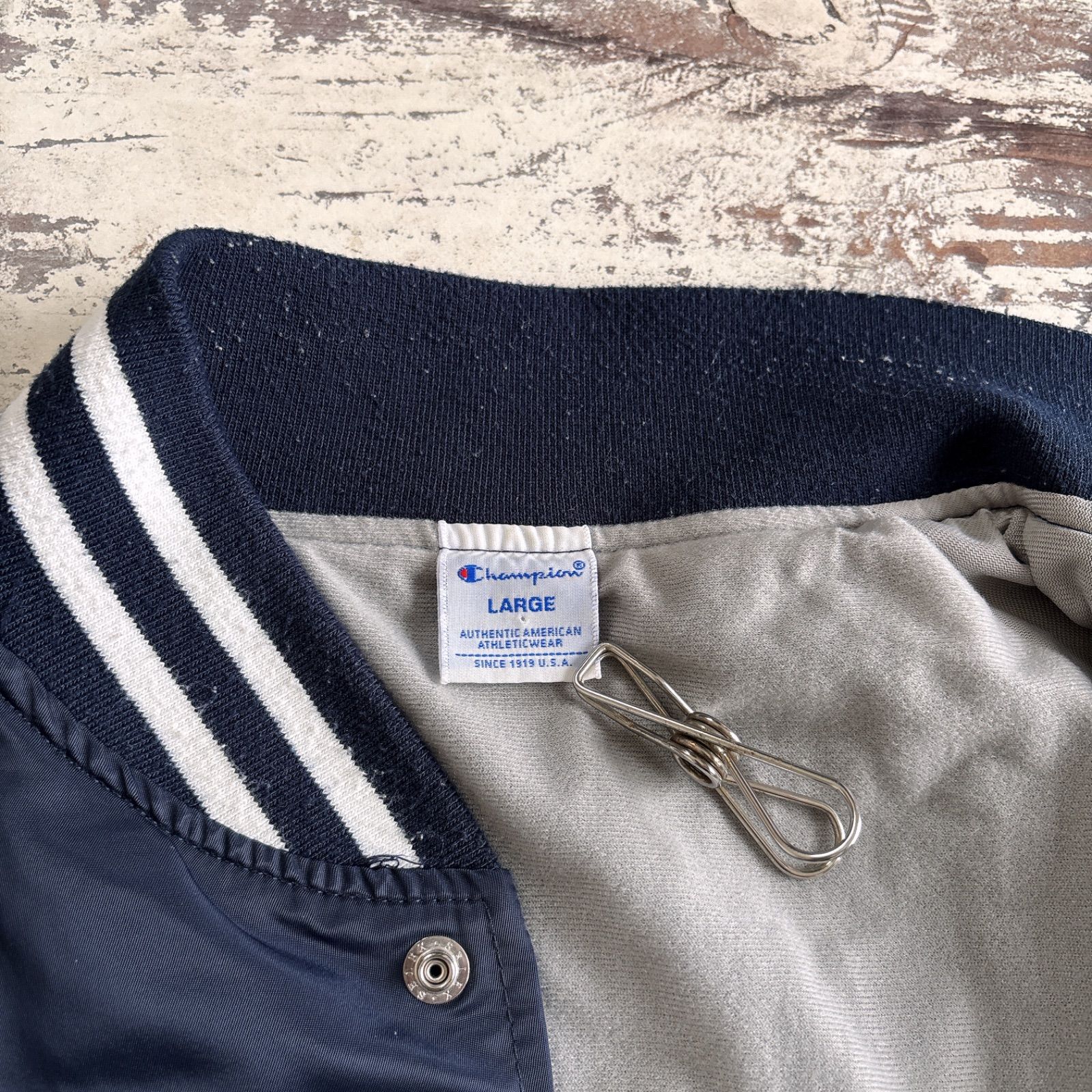 Champion チャンピオン スタジャン ナイロンジャケット ネイビー L 