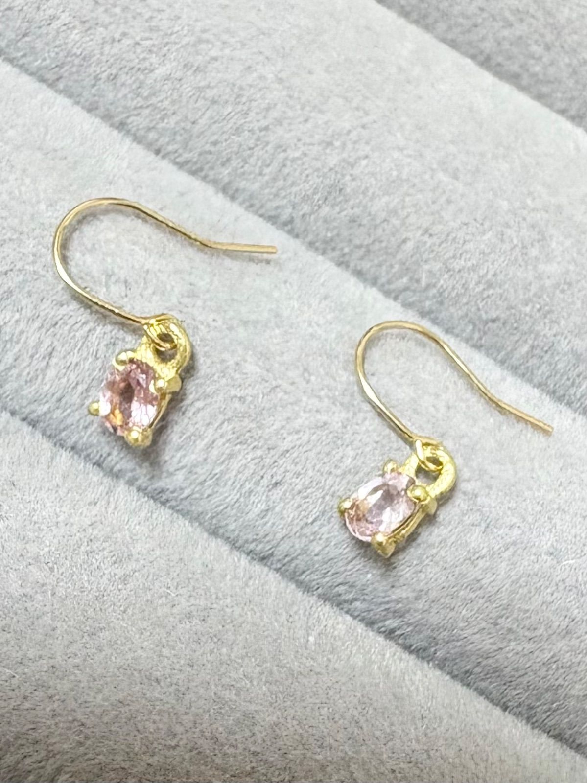 4℃K18ピアス 刻印あり 宝石質ピンクトルマリンAAA K18 フック ピアス 18金