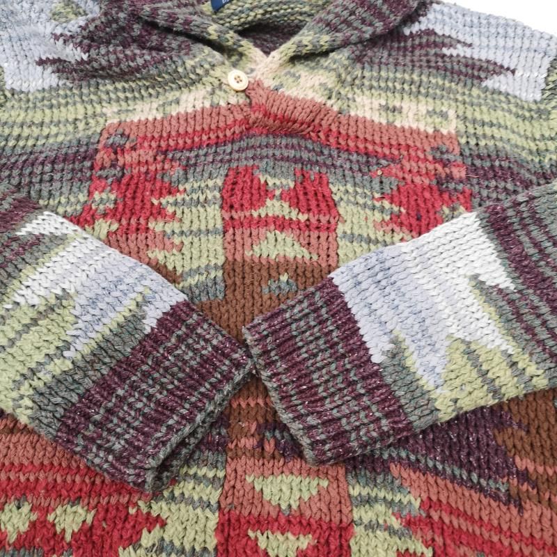 ポロラルフローレン 90s ハンドニット ネイティブ柄 ショールカラー