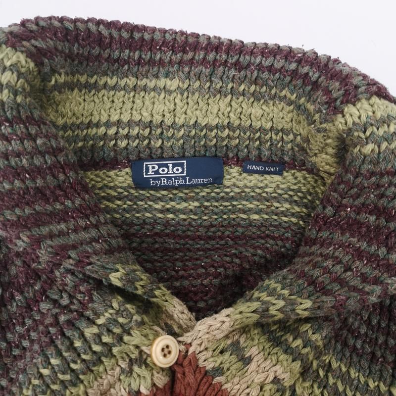 90s ヴィンテージ ポロラルフローレン ハンドニット ネイティブ柄 グレー M ポロラルフローレン 90s ハンドニット ネイティブ柄 ショールカラー