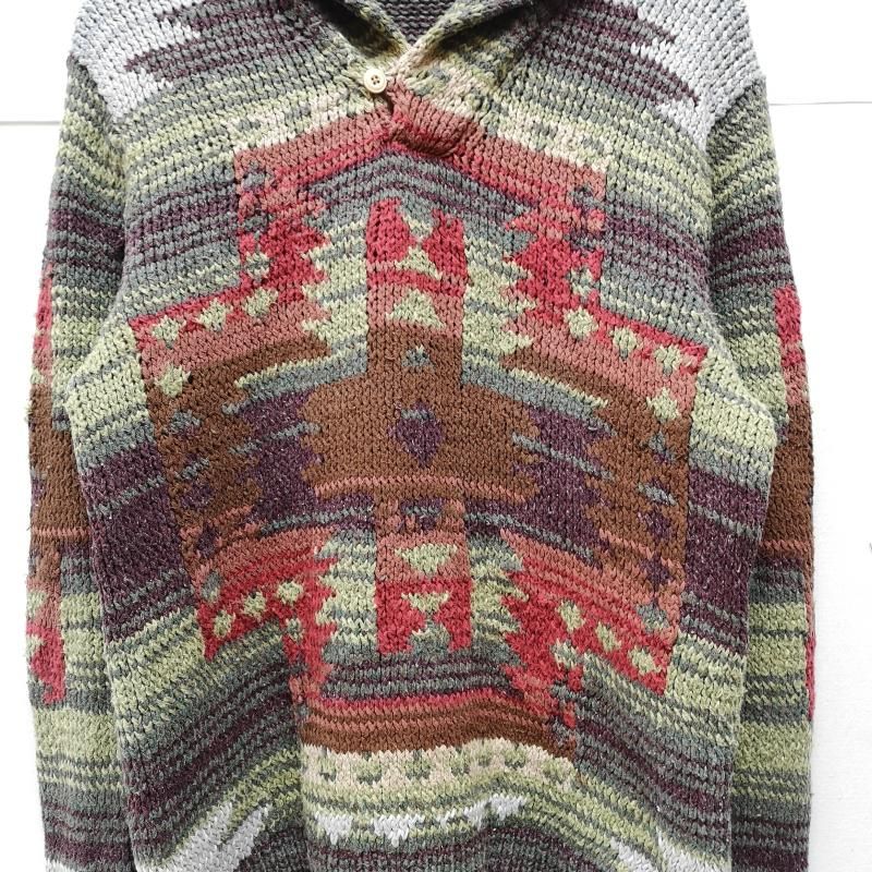 ポロラルフローレン 90s ハンドニット ネイティブ柄 ショールカラー