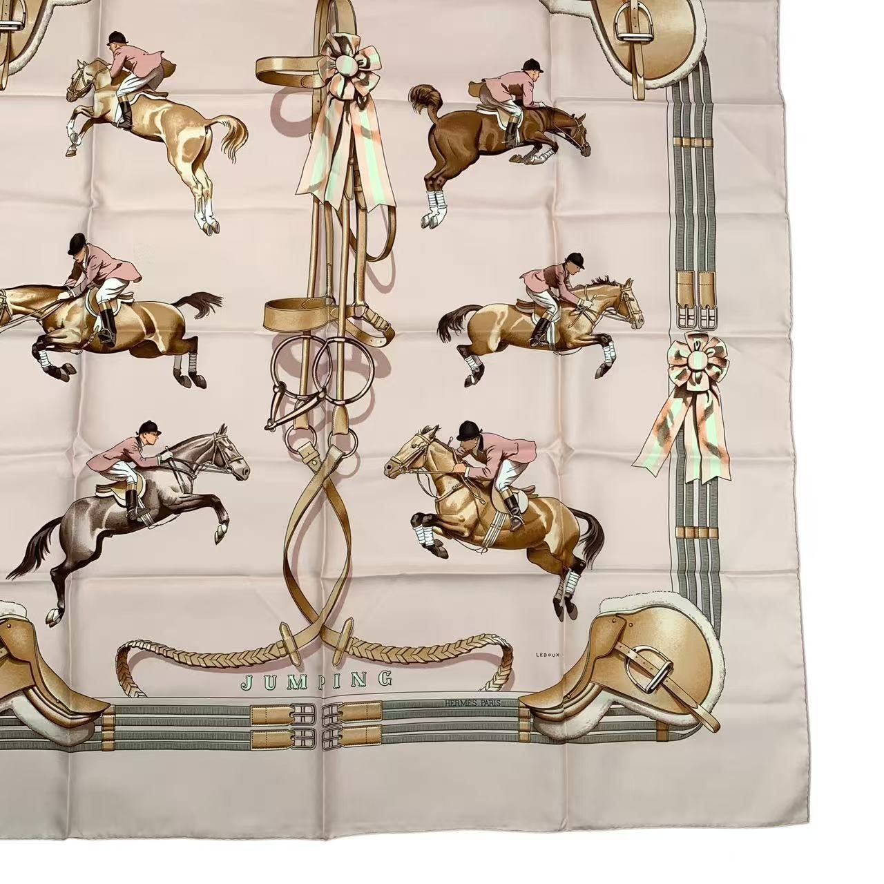 エルメス カレ90 JUMPING LEDOUX 乗馬 極美品 HERMES エルメス スカーフ カレ90 JUMPING LEDOUX 乗馬 馬術