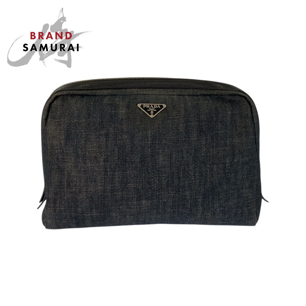 美品 PRADA プラダ 三角ロゴプレート ブラック 黒 シルバー金具 デニム