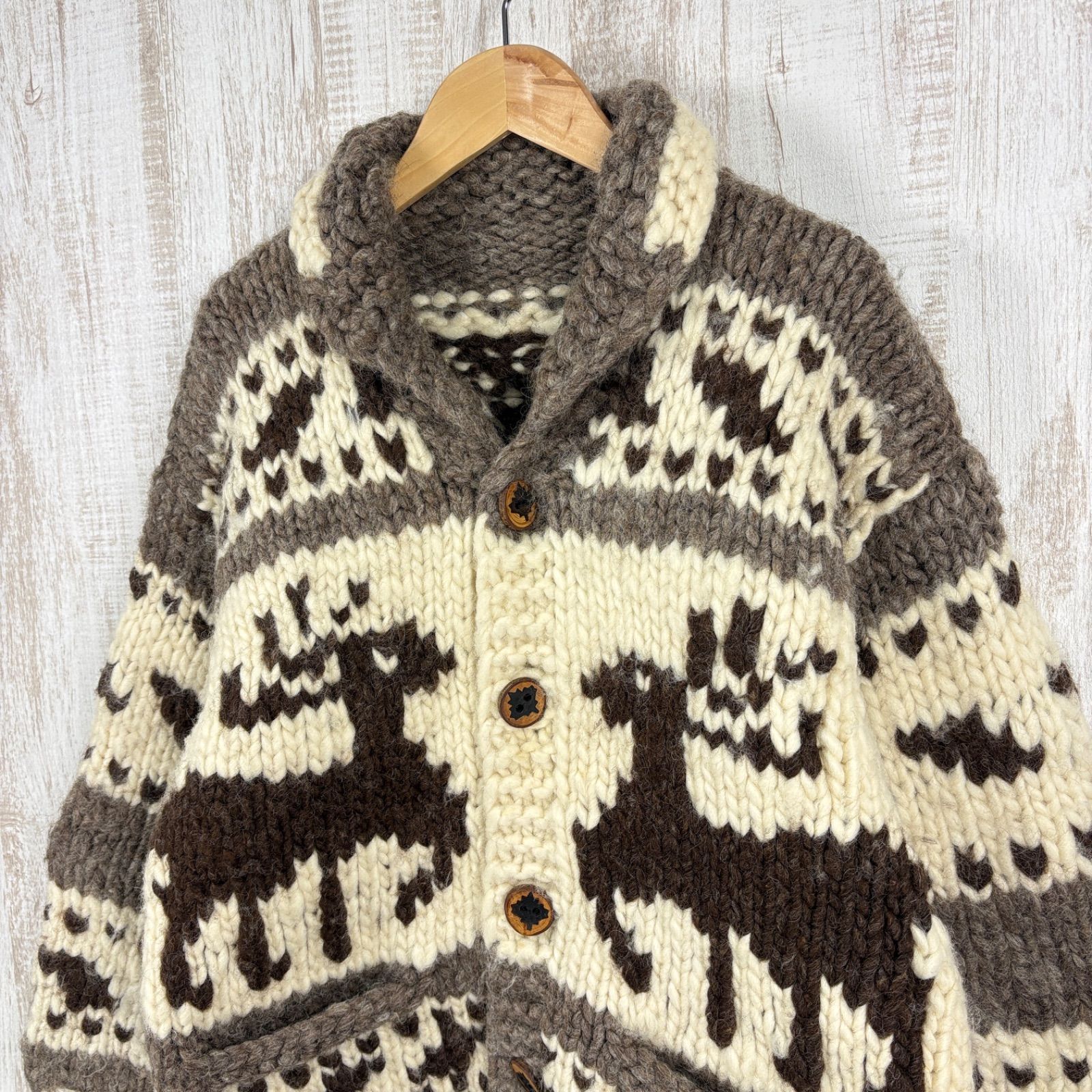 カナダ製 トナカイ メープル ウッドボタン ウール ニット カウチン