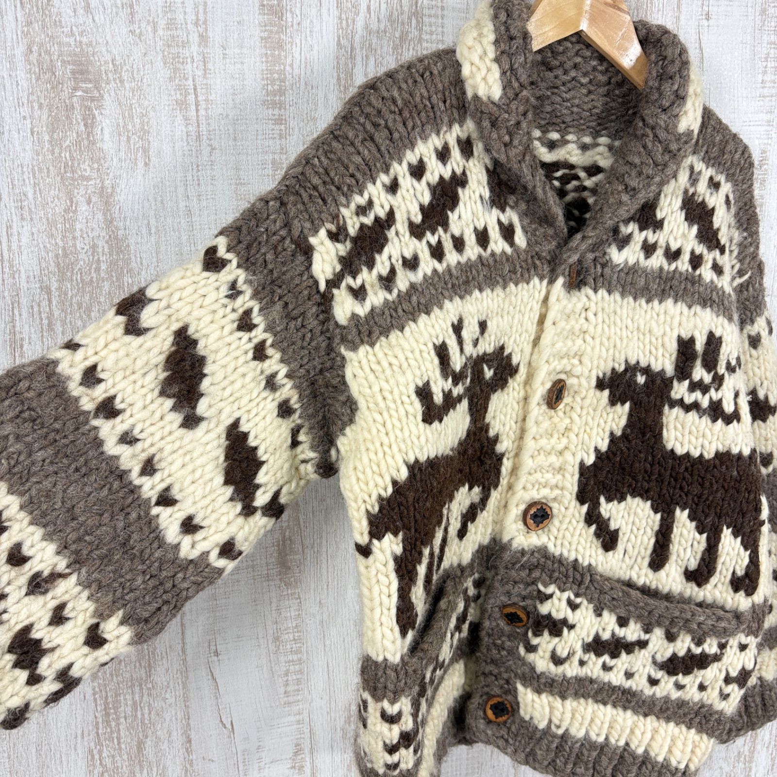 カナダ製 トナカイ メープル ウッドボタン ウール ニット カウチン