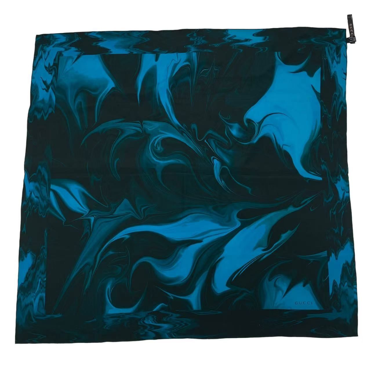 【未使用】 GUCCI グッチ バンダナ スカーフ マーブル模様 未使用品 GUCCI グッチ スカーフ シルク 大判 マーブル模様 ブルー x