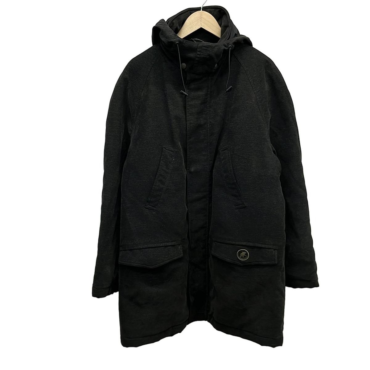 極暖✨ハンティングワールド 裏ボア 中綿ジャケット L 黒 デカロゴ フード HUNTING WORLD(ハンティングワールド) コート サイズL メンズ - 黒