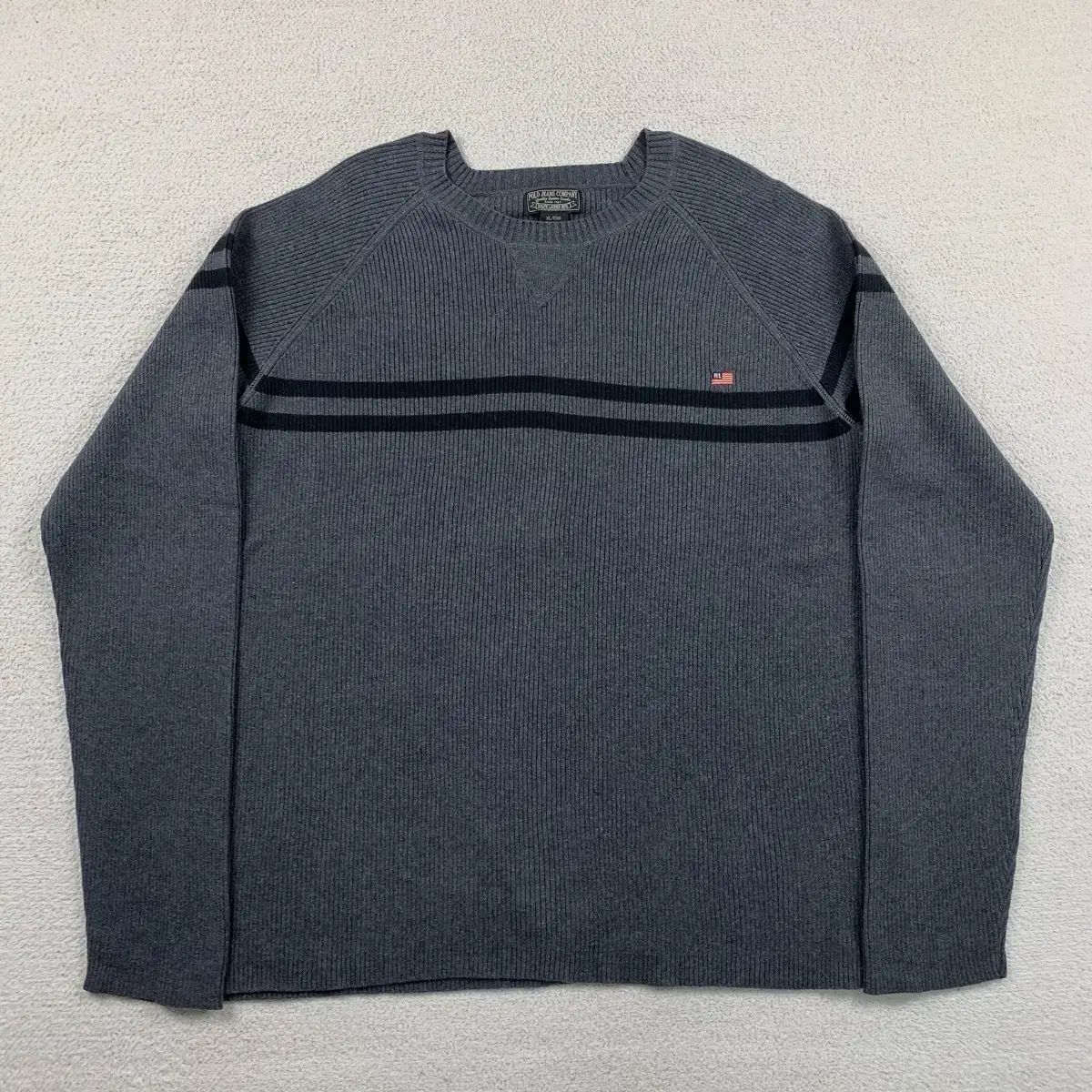 ポロジーンズ 星条旗 刺繍ロゴ ゴージ ニット チャコール ラルフ 