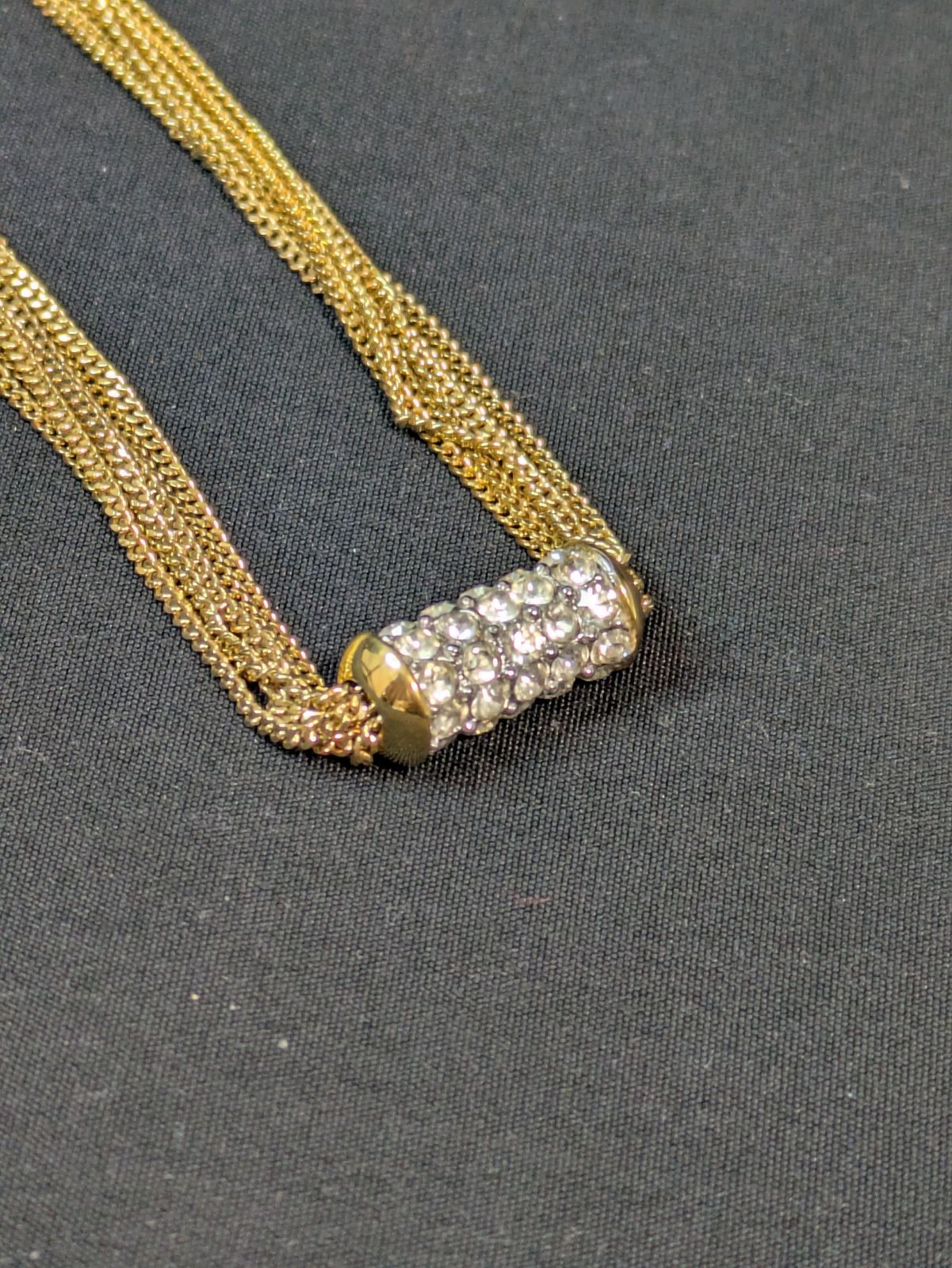 未使用保管品✨ジバンシー ネックレス 大ぶり ラインストーン 5連チェーン GIVENCHY ジバンシィ メッシュチェーンネックレス 多連 ゴールドカラー