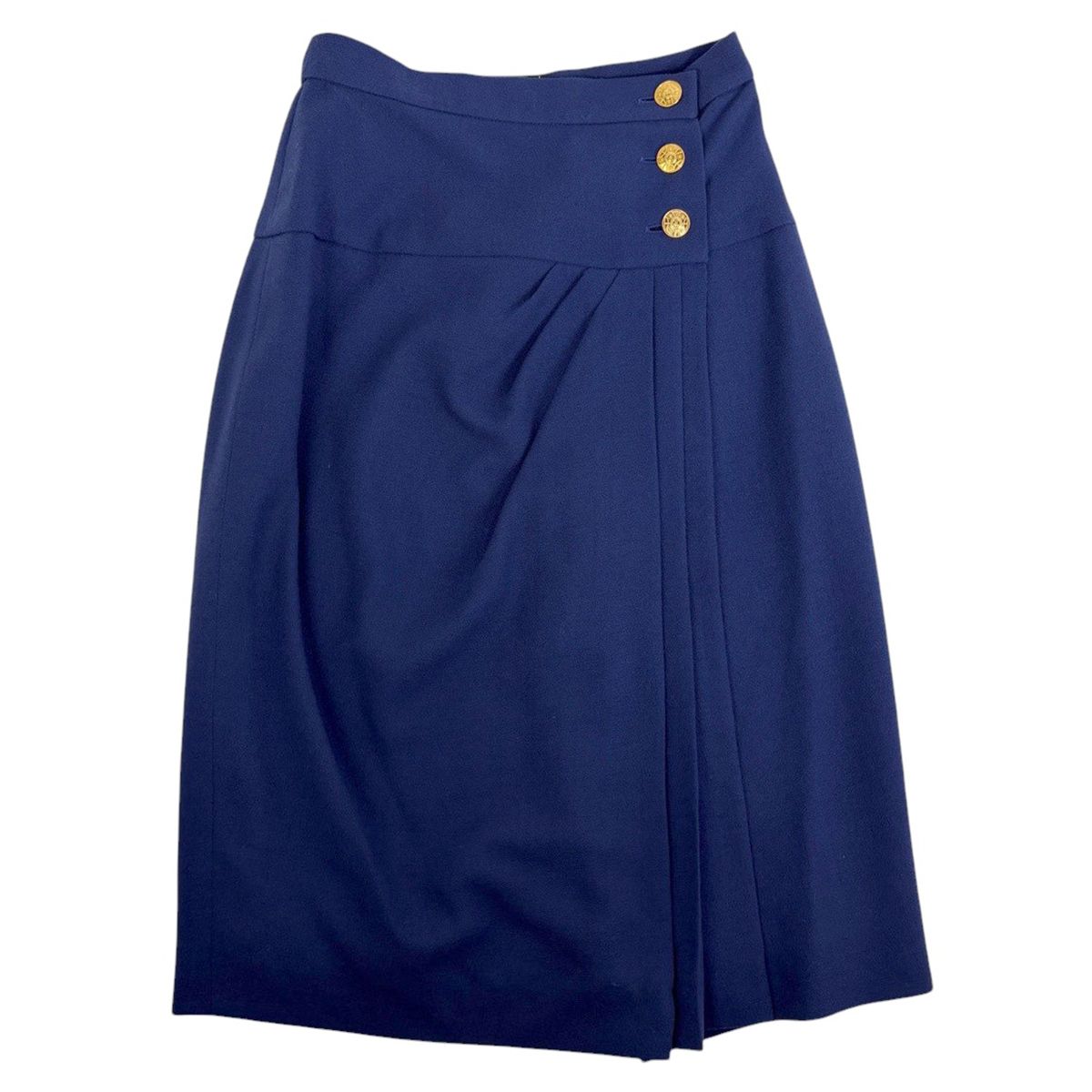 CHANEL シャネル　スカート　金ボタン　ココマーク　ネイビー シャネル CHANEL ココマークボタン セットアップ ラップスカート