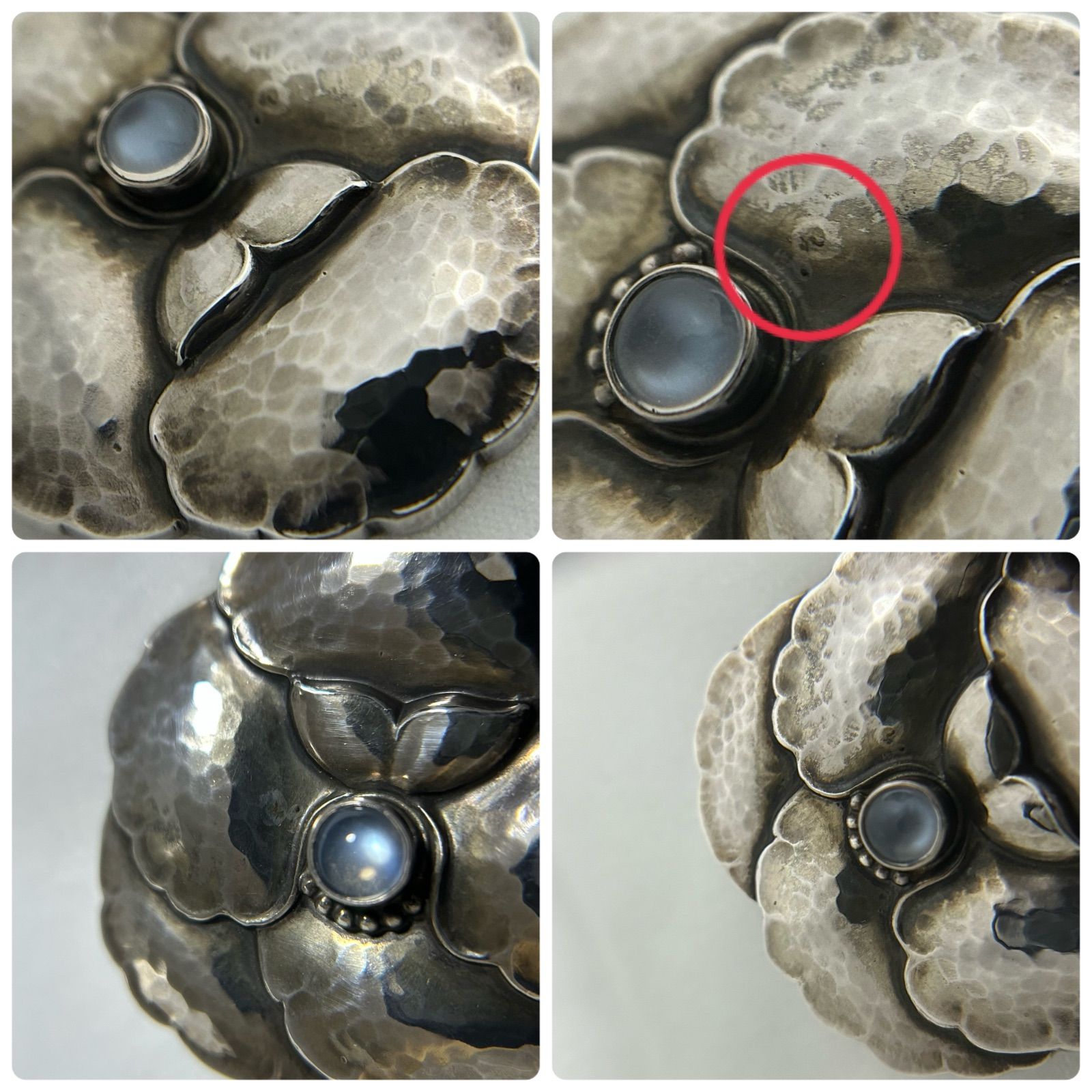 美品 ジョージジェンセン ブローチ フラワー 113 ヴィンテージ 925 使用感有】 ジョージジェンセン ムーンストーン フラワー ブローチ 113