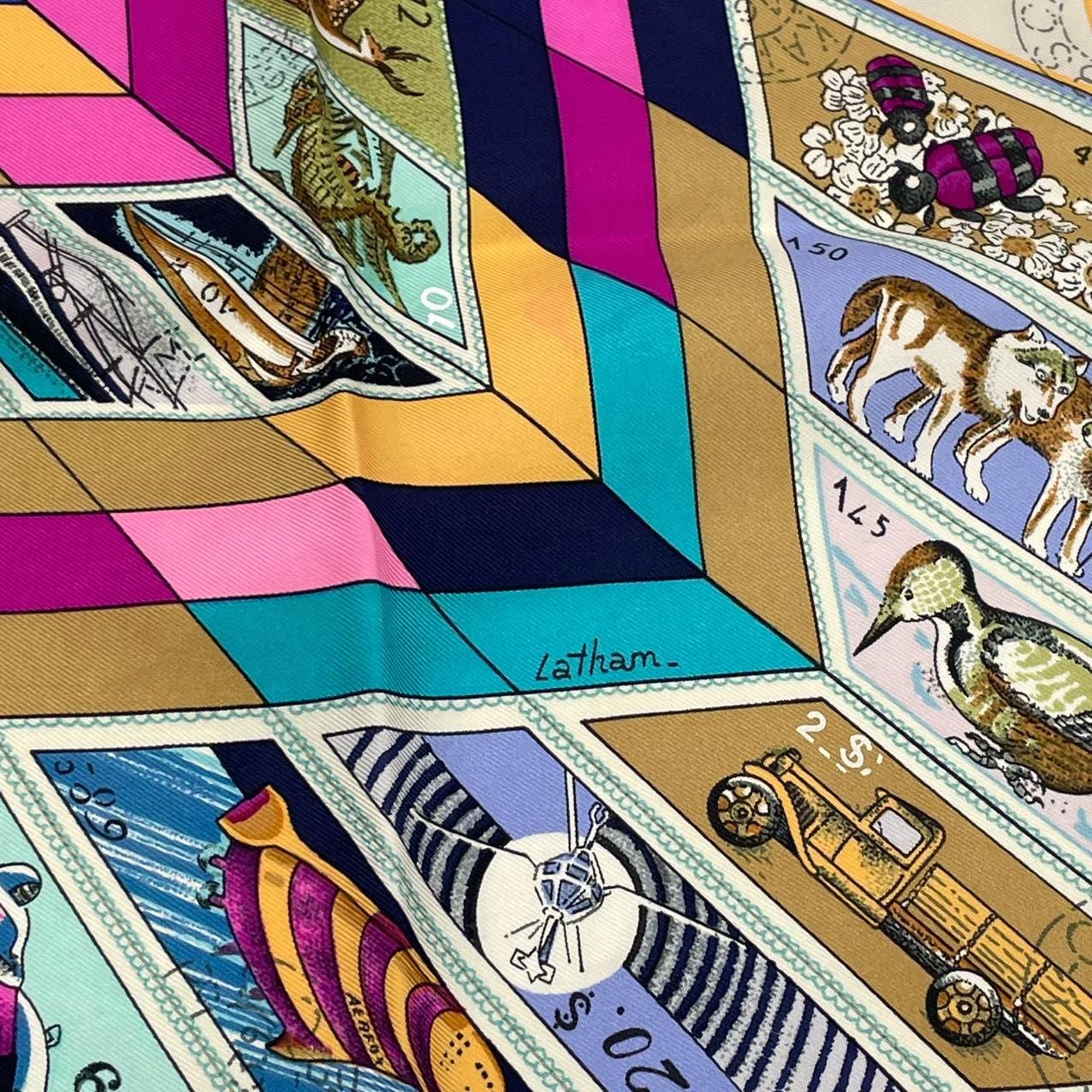 エルメス カレ90 CORRESPONDANCE スカーフ 切手柄 シルク 美品 HERMES エルメス スカーフ カレ90 シルク CORRESPONDANCE 切手 馬