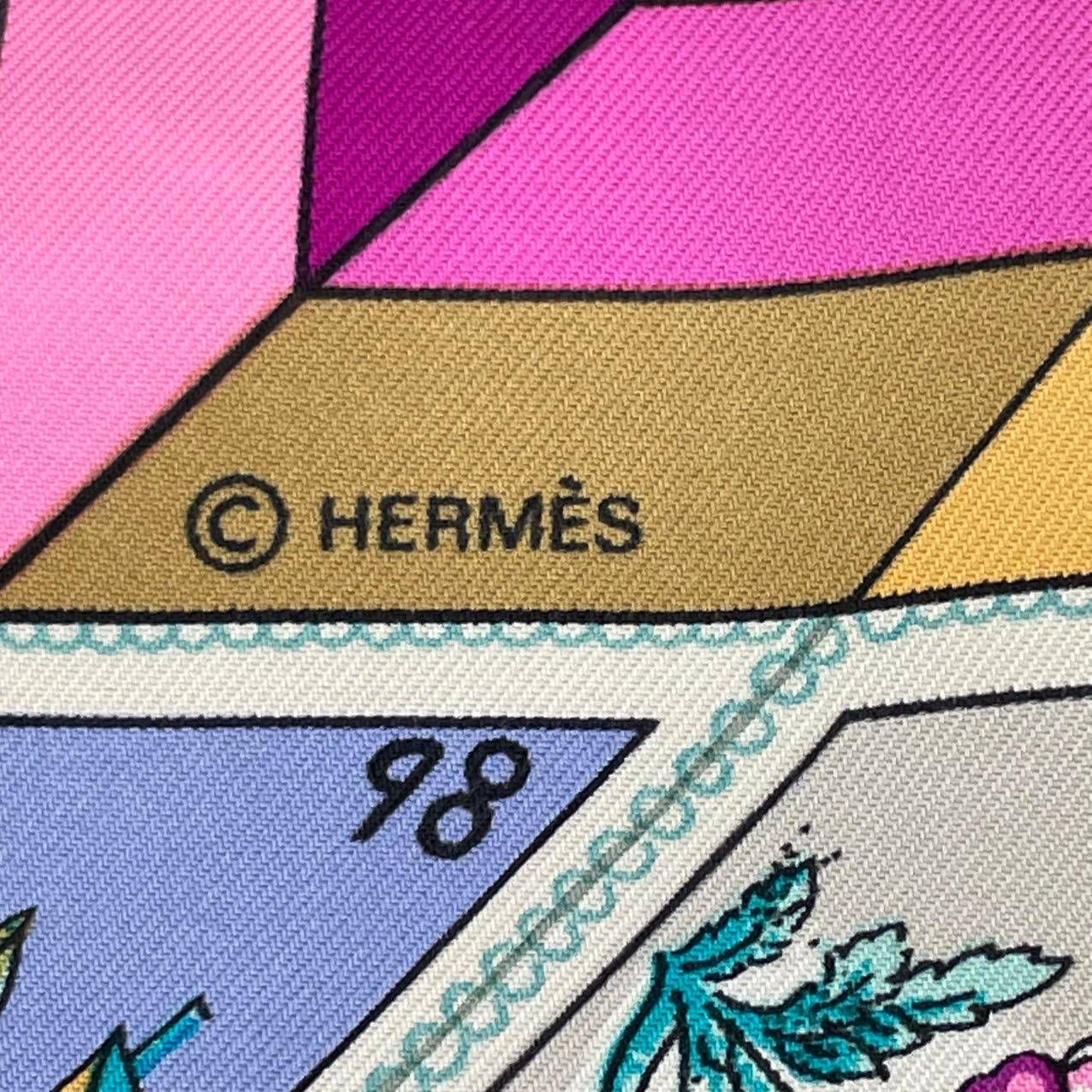 美品 HERMES エルメス スカーフ カレ90 シルク CORRESPONDANCE 切手 馬