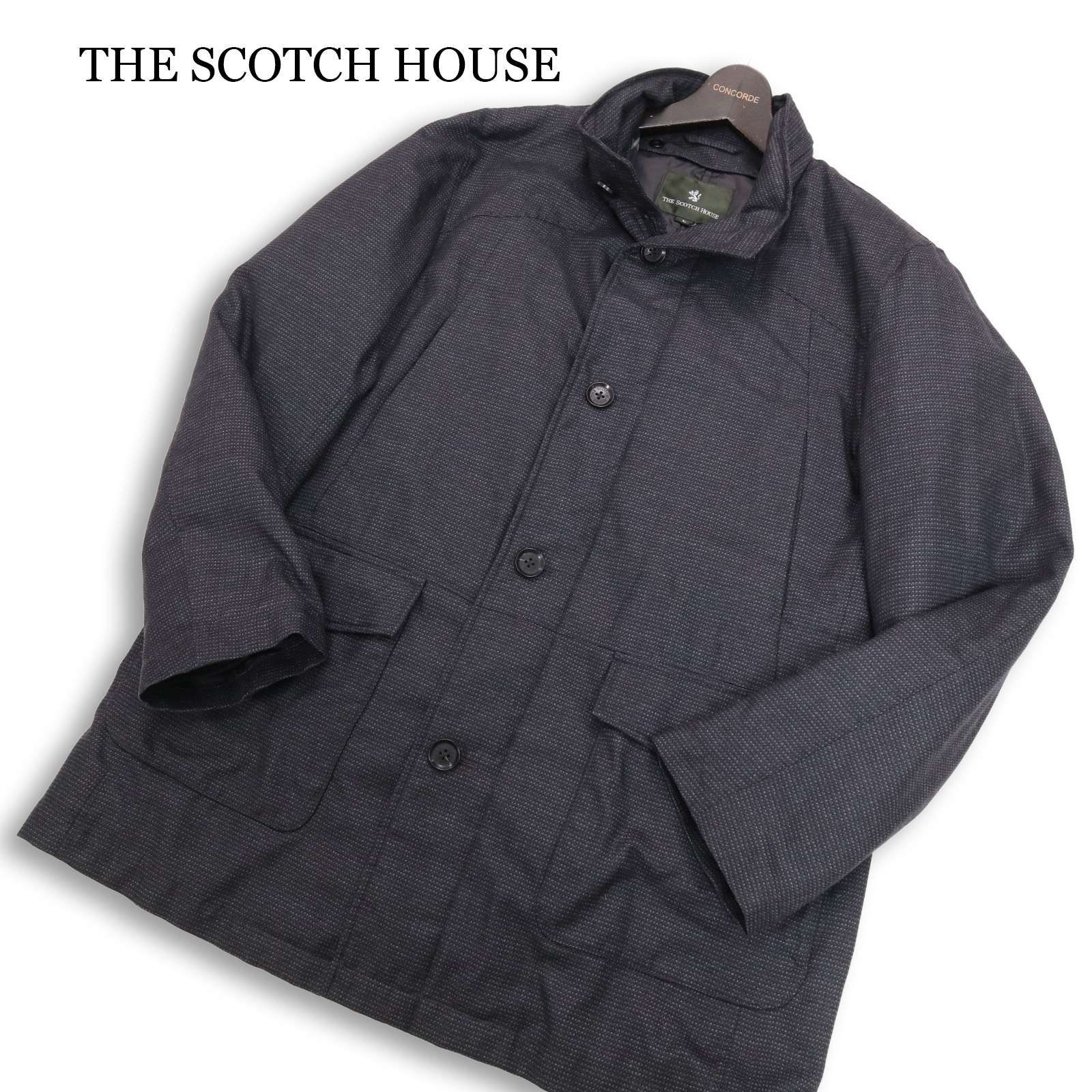 美品 スコッチハウス 長袖ダウンライナー ゴアテックス ステンカラーコートM 紺 THE SCOTCH HOUSE スコッチハウス 秋冬 ダウン ライナー付き