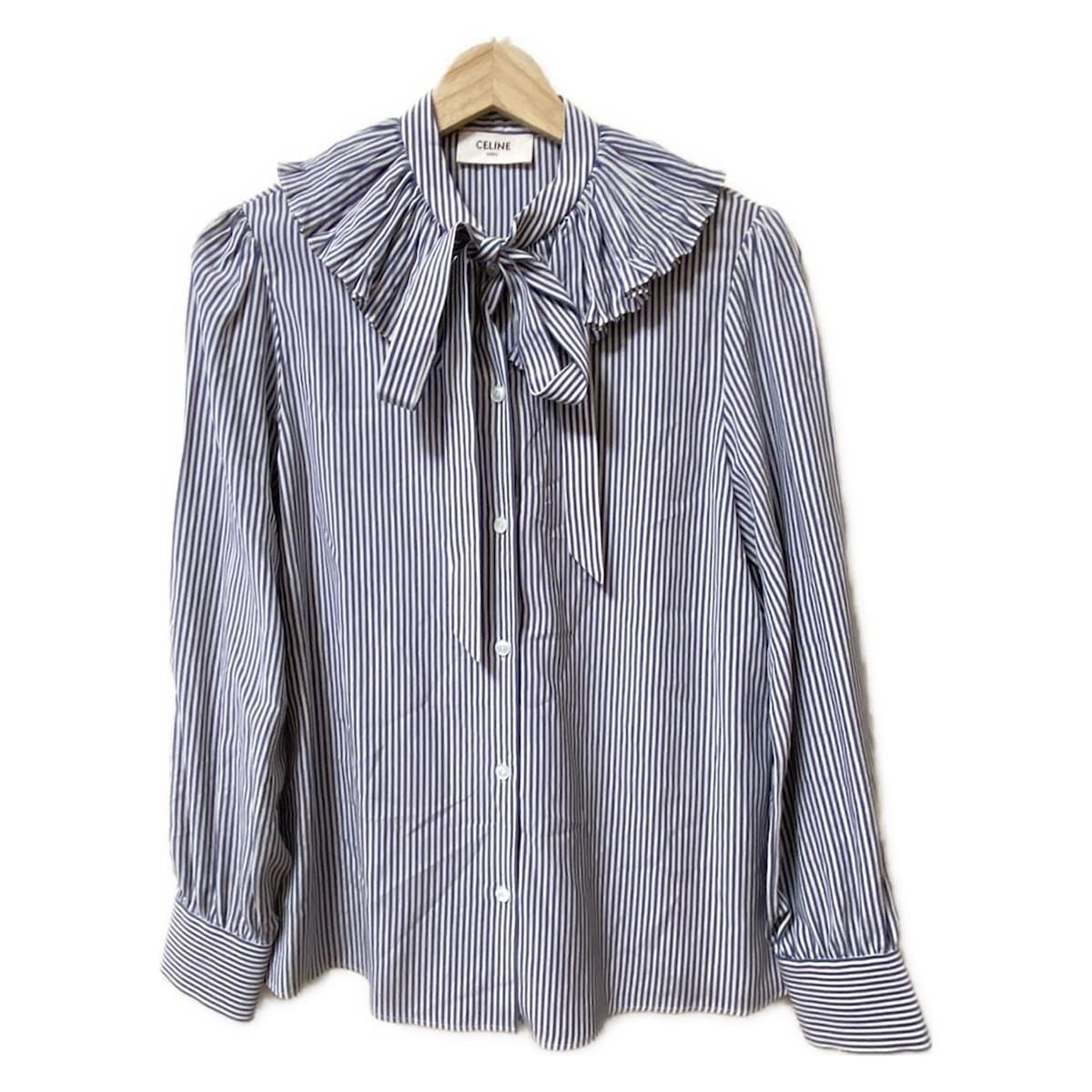セリーヌ　フリルブラウス　シャツ　美品 CELINE(セリーヌ) 長袖シャツブラウス サイズ36 S レディース美品 白