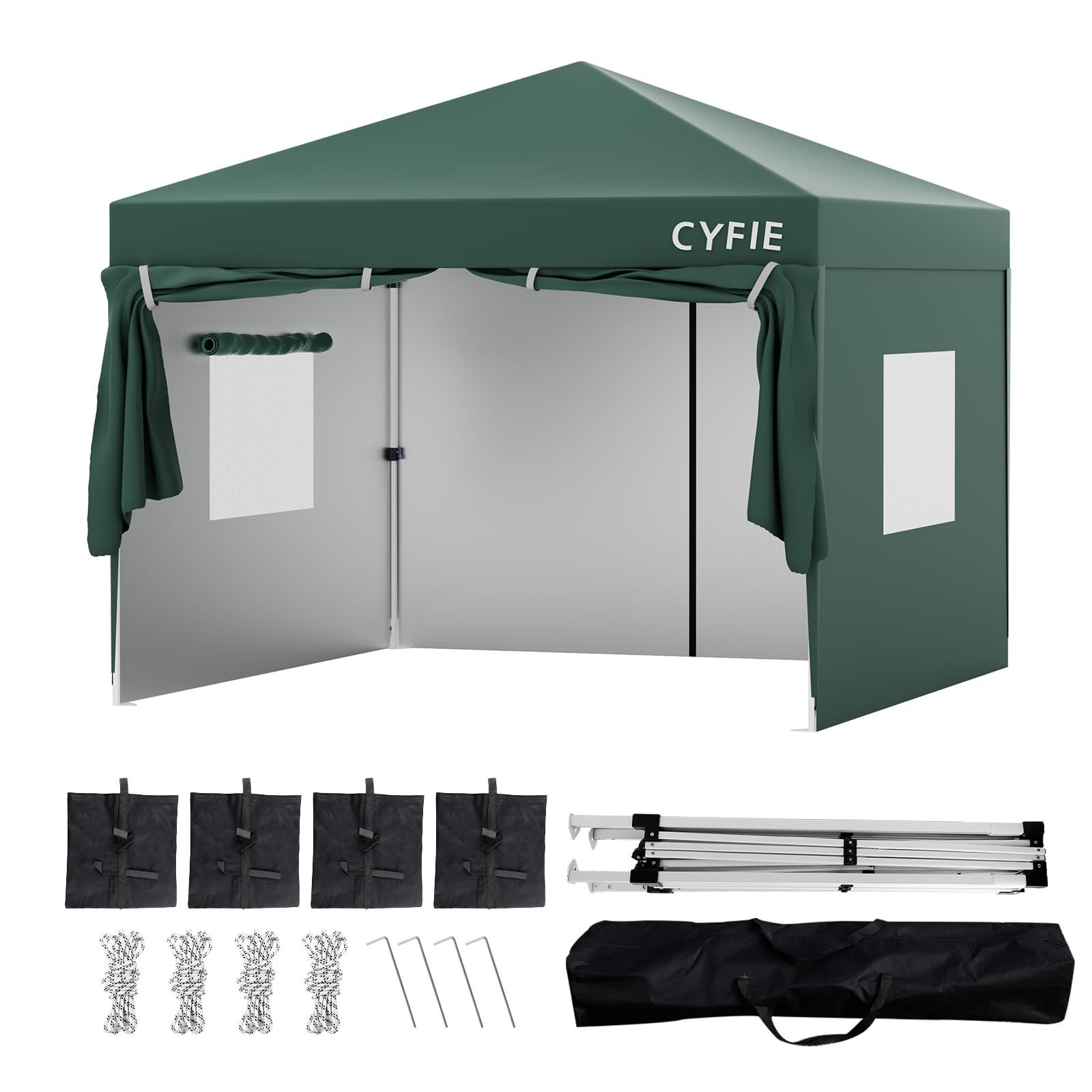 CYFIE タープテント 3mx3m ワンタッチテント サイドシート4枚付き