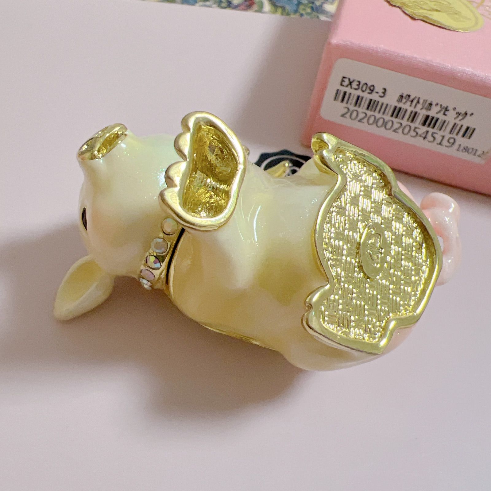 美品】ピィアース ジュエリーボックス ホワイトリボンピッグ 子 美品】ピィアース ジュエリーボックス ホワイトリボンピッグ 子