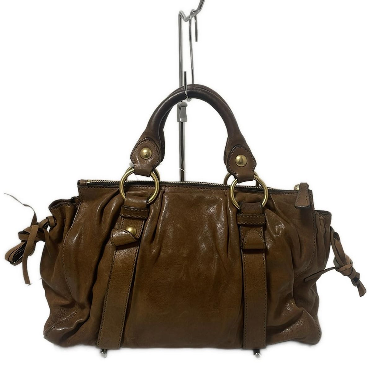 miumiu(ミュウミュウ) ハンドバッグ - ダークブラウン レザー - メルカリ