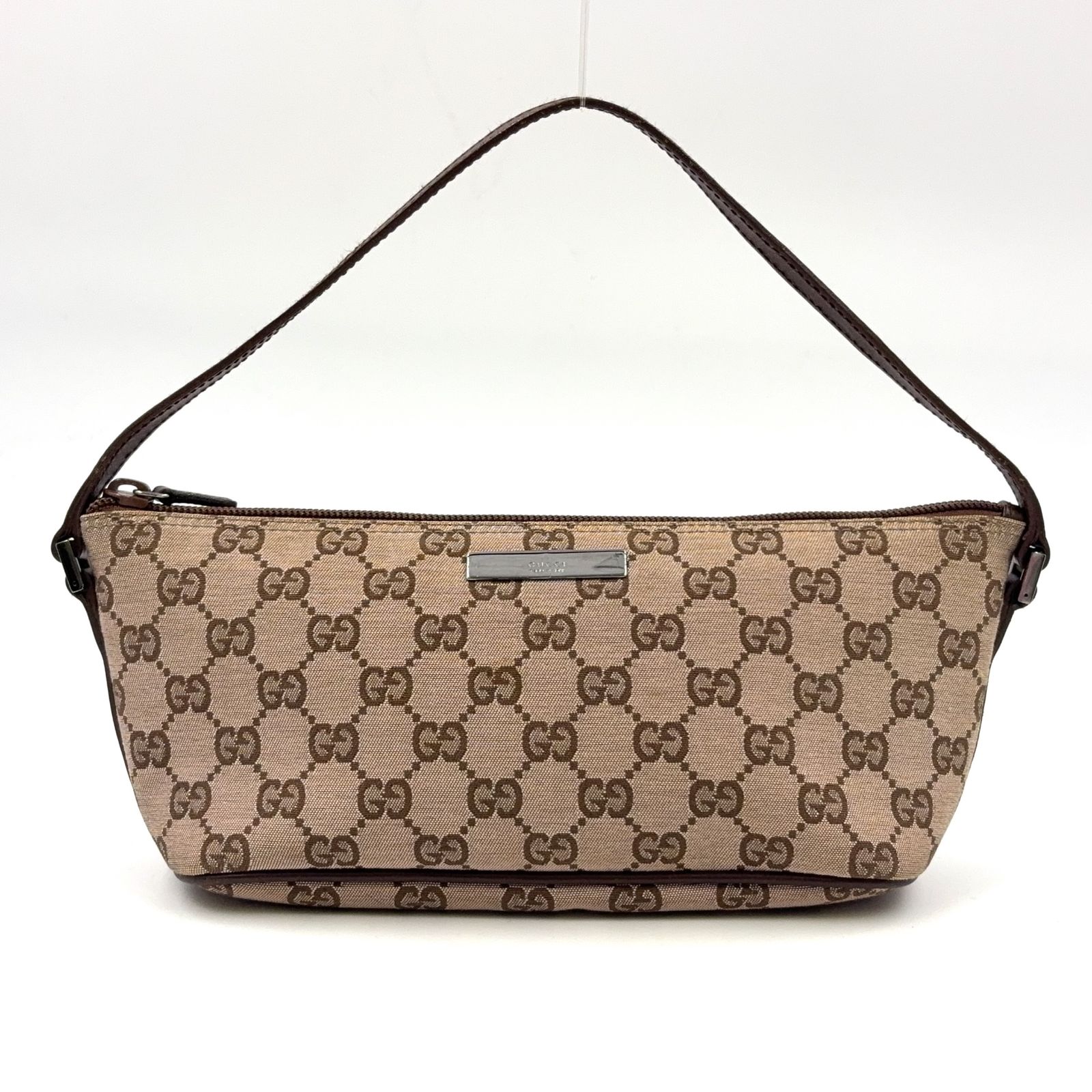 GUCCI GGキャンバス キャンバス ブラウン ハンドバッグ シルバー 039