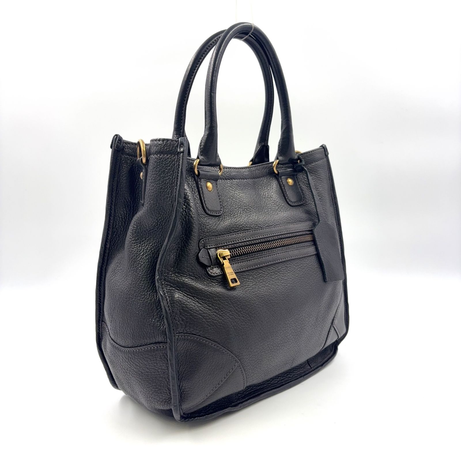 【美品】 PRADA ヴィッテロ 2way レザー トートバッグ ゴールド PRADA ヴィッテロ 2WAYショルダー レザー ブラック トートバッグ