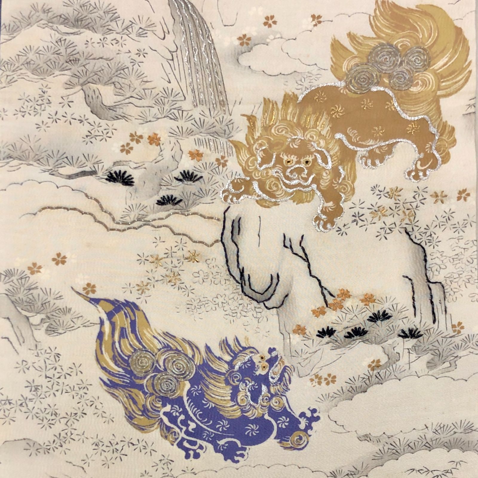 丸帯 正絹 落ち着いた山水柄 リバーシブル アンティーク リメイク[あ 