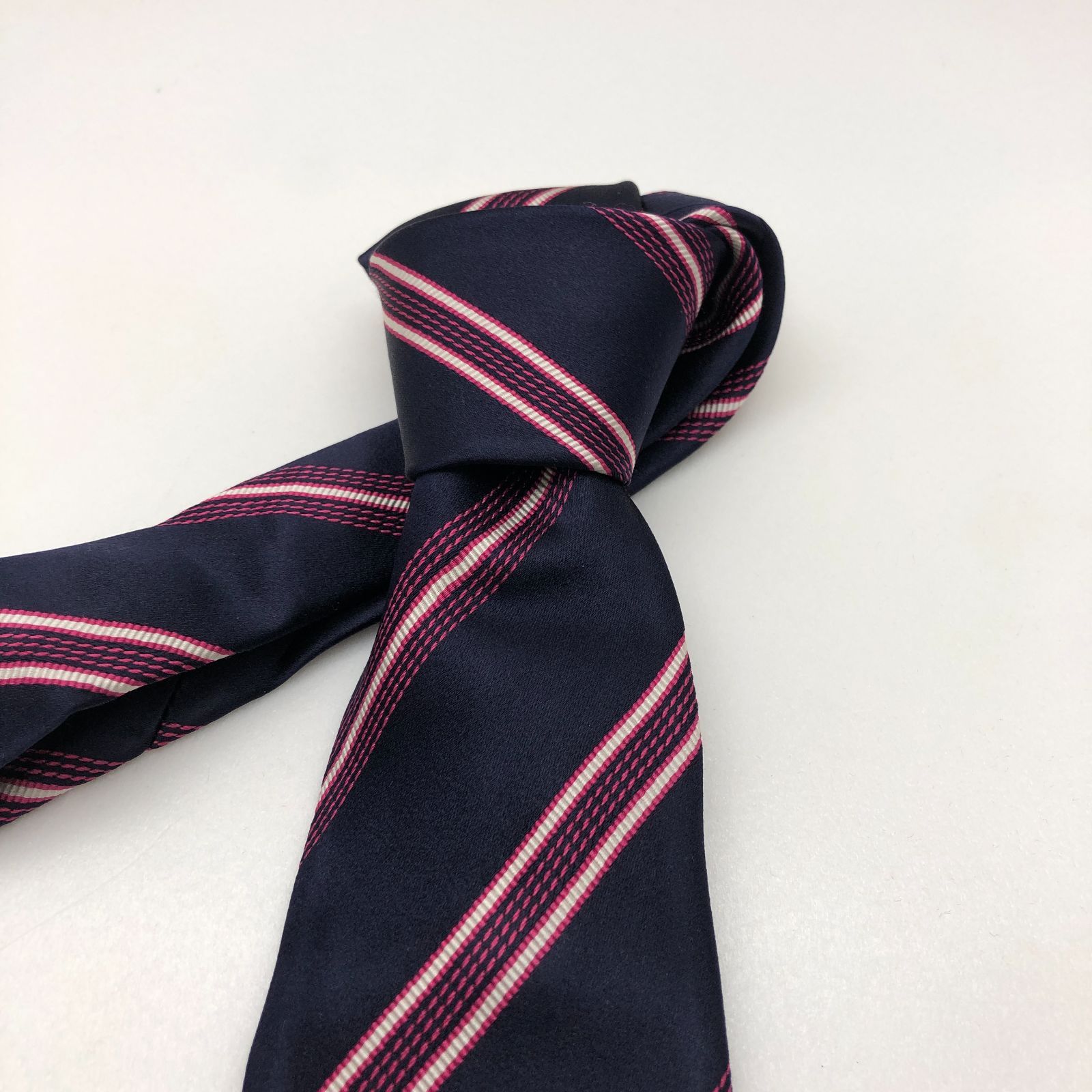 BARNEYS NEW YORK ネクタイ シルク100％ 絹 日本製 ネイビー ピンク