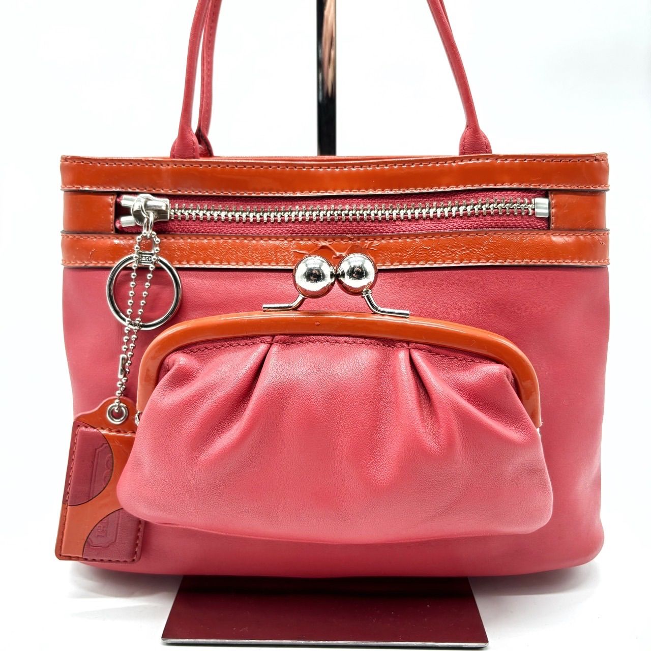 良品】COACH Y2K pink leather GAMAGUCHI pocket hand tote bag unisex 