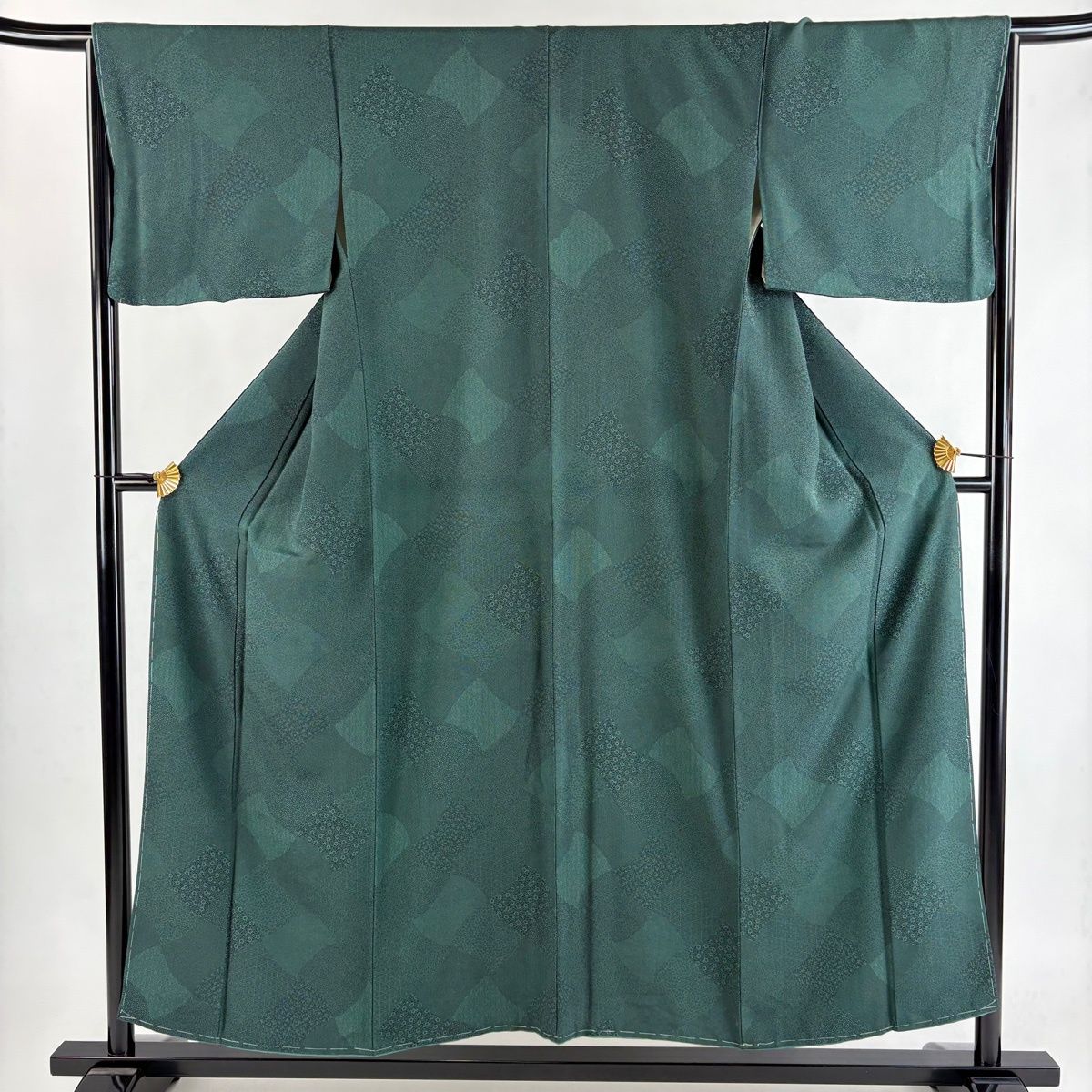 美品】 江戸小紋 身丈155cm 裄丈66cm M 袷 寄せ柄 花 深緑 正絹 秀品 