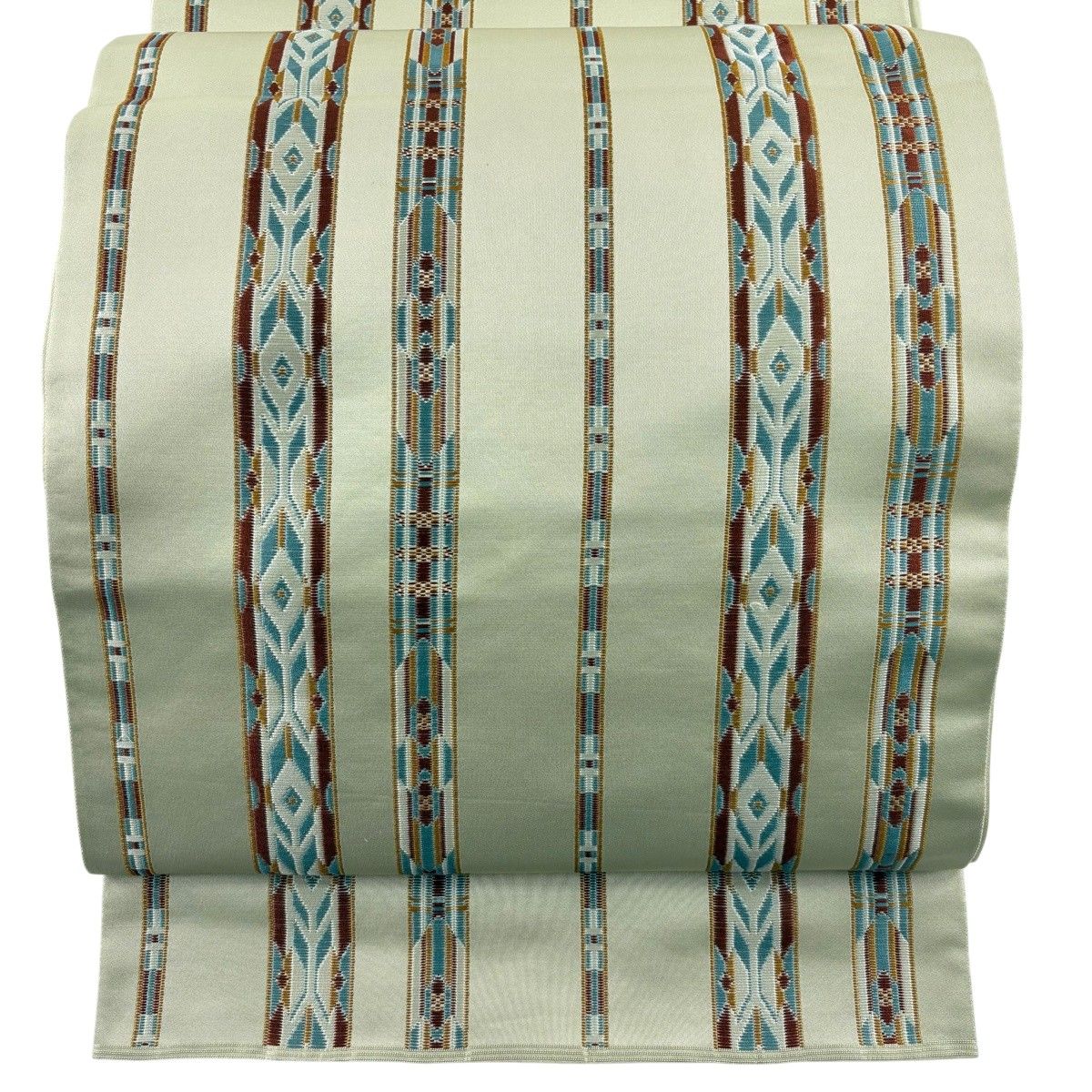 袋帯 秀品 関西仕立て 縞 幾何学模様 薄緑 六通 正絹 【中古】 - メルカリ