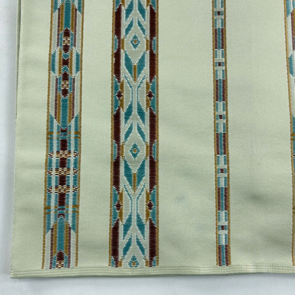 袋帯 秀品 関西仕立て 縞 幾何学模様 薄緑 六通 正絹 【中古】 - メルカリ