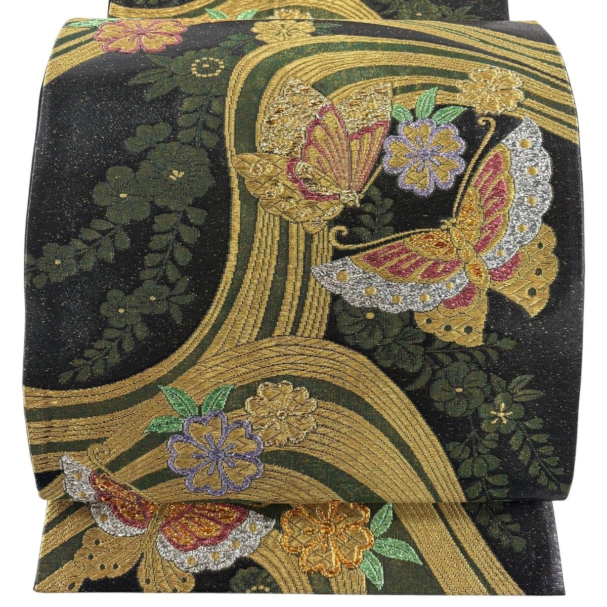 袋帯 秀品 蝶 桜 金糸 箔 黒 六通 正絹 【中古】 - メルカリ