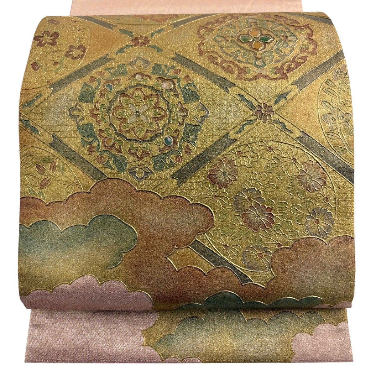 袋帯 秀品 雲文 華文 螺鈿 箔 金色 お太鼓柄 正絹 【中古】 - メルカリ