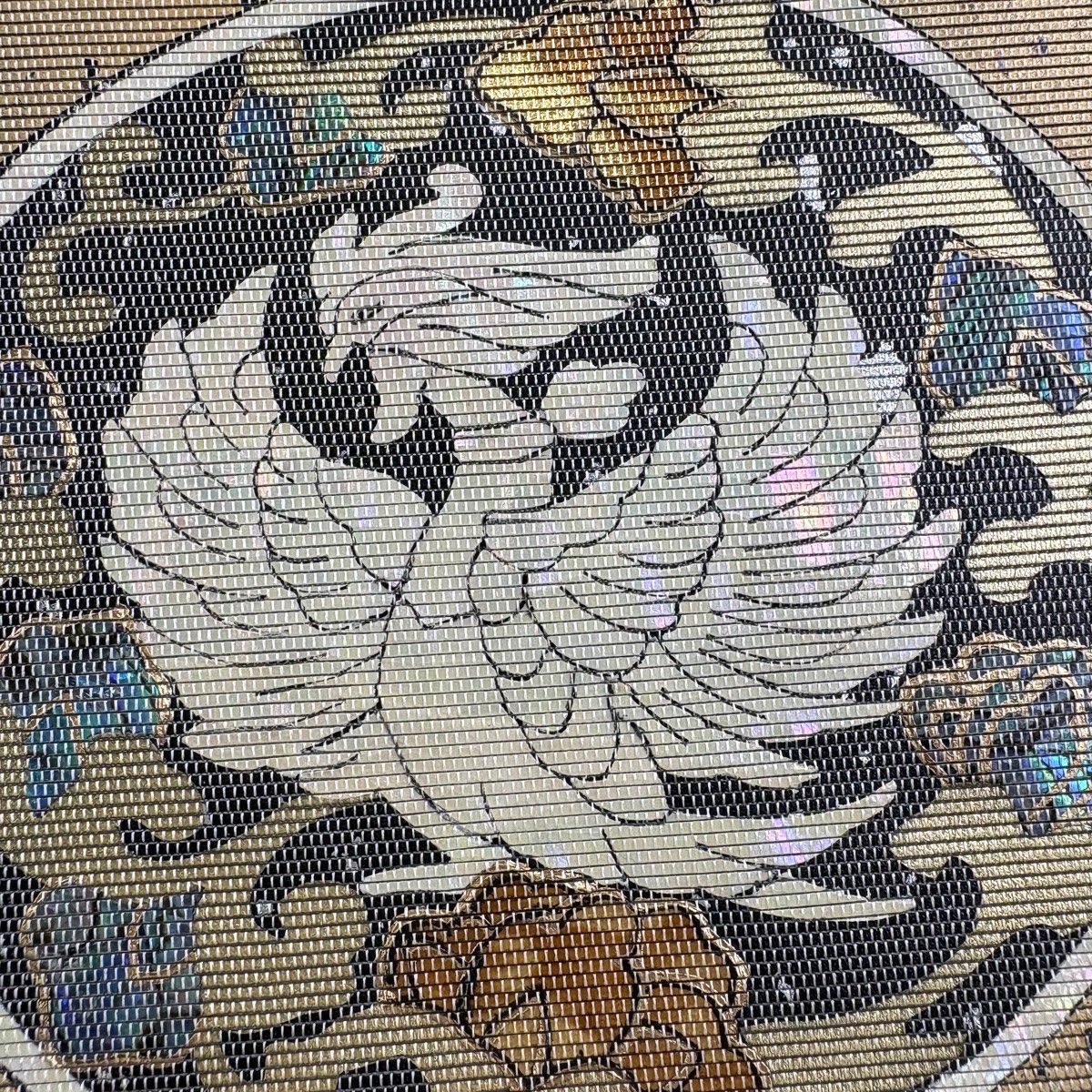 美品】 袋帯 秀品 落款 岡島良山 華文 鳥 螺鈿箔 灰色 お太鼓柄 正絹