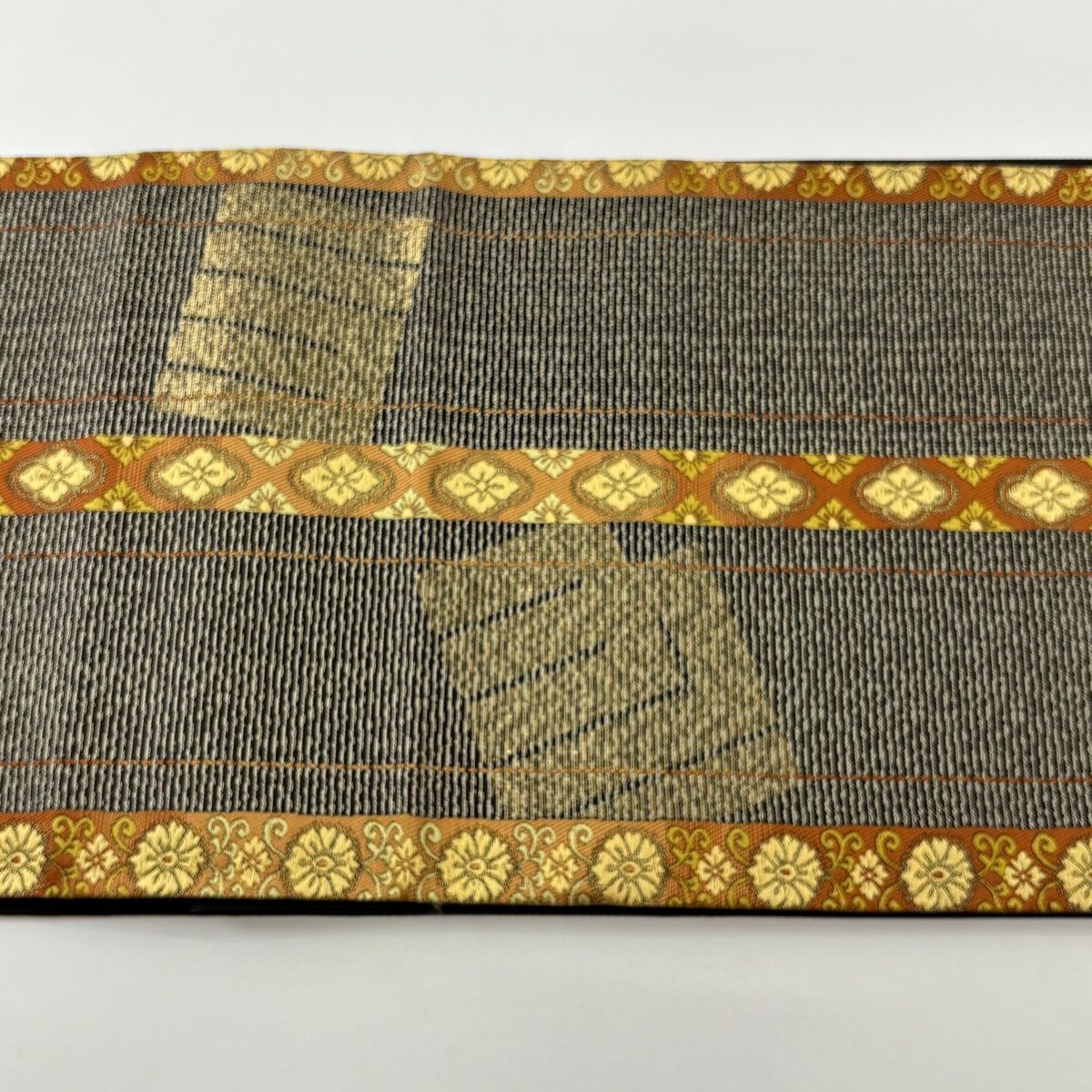 美品】 袋帯 秀品 源氏香 花唐草 箔 金糸 焦茶色 六通 正絹 【中古