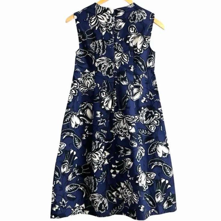 [美品] エスマックスマーラ　花柄ノースリーブワンピース　コットン　ネイビー　M S MaxMara エス マックスマーラ 花柄 ノースリーブ ワンピース 36