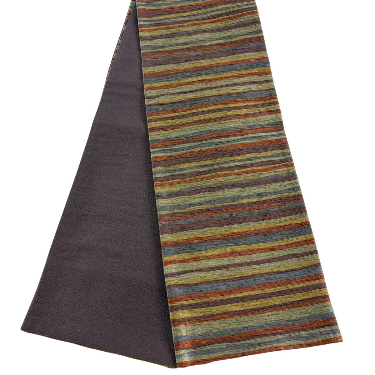 美品】半幅帯 逸品 小森草木染工房 証紙 縞 金糸 灰紫 正絹 【中古